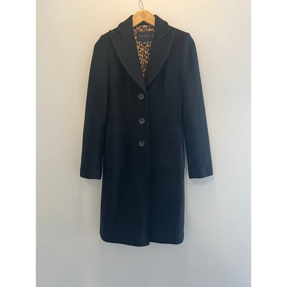 Banana Republic Wool Trench Coat Black Cheetah Lining Size XS - Picture 1 of 11
